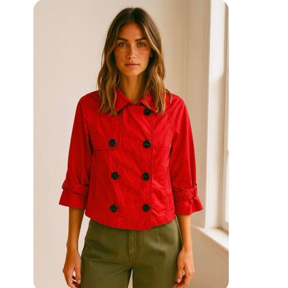 Y2K ETT Taia Red Cropped Trench Jacket Coastal Preppy French Girl Style - Picture 1 of 7
